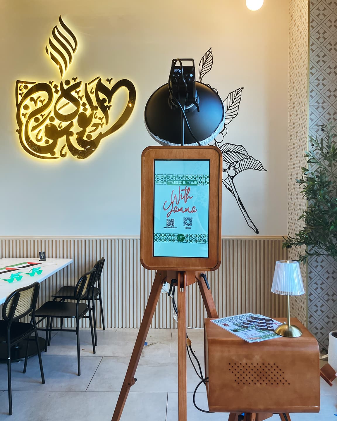 Tampa luxury wooden photo booth with custom screen display and professional lighting